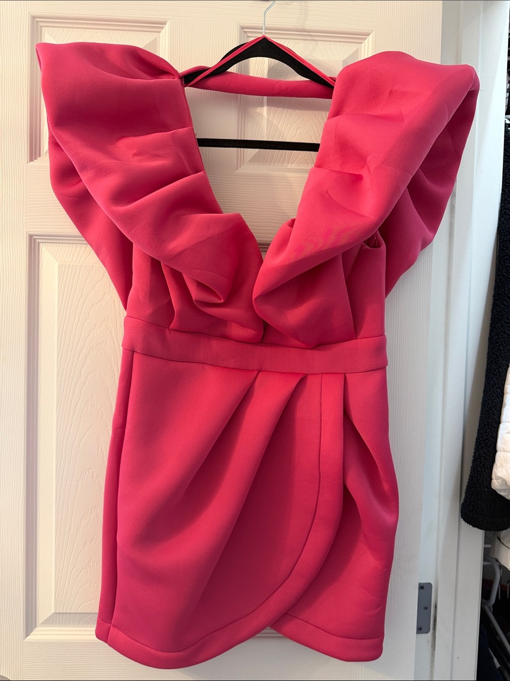 Hot Pink Ruffle V-Neck Mini Dress